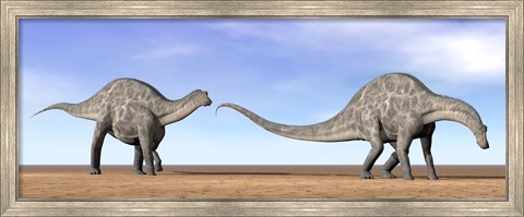 Framed Two Dicraeosaurus dinosaurs walking in the desert Print