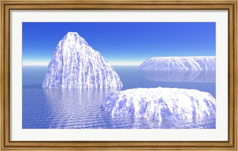 Framed Three icebergs in ocean by daylight Print