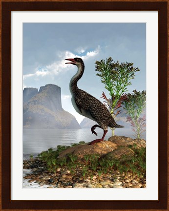 Framed Hesperornis on the shore of a lake looking around Print