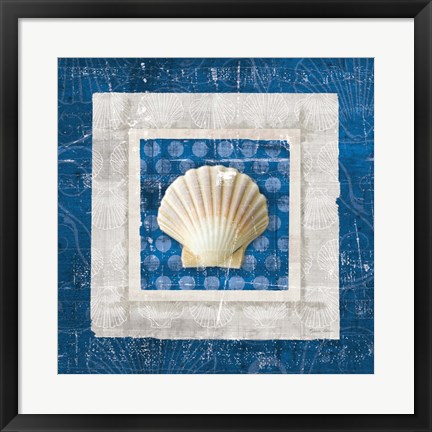 Framed Sea Shell III on Blue Print