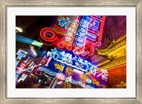 Framed China, Shanghai, Nanjing Road, Neon signs Print