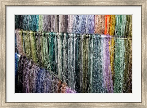 Framed China, Suzhou. Hanging silk threads, market Print