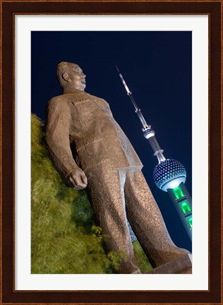 Framed Statue of Chen Yi Along the Bund District and Huangpu River, Shanghai, China Print