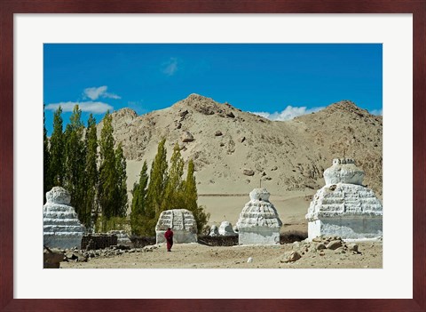 Framed White Stupa Forest, Shey, Ladakh, India Print