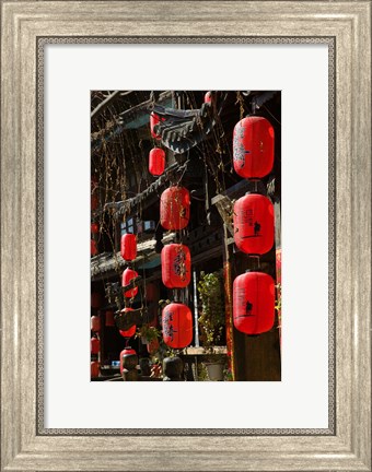 Framed Old Town red lanterns outside restaurants, Xinhua Jie Street, Lijiang, Yunnan Province, China Print