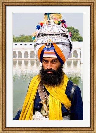 Framed Sika Hindu Religious Man in Bangla Shib Gurudwara, Sika Great Temple, New Delhi, India Print