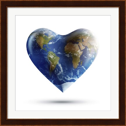 Framed Heart-shaped planet Earth on a white background Print