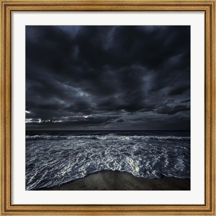 Framed Rough seaside against stormy clouds, Hersonissos, Crete, Greece Print