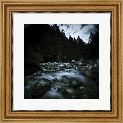 Framed Small river flowing over stones covered with moss, Pirin National Park, Bulgaria Print