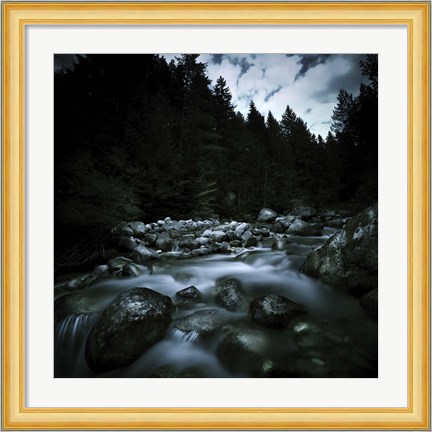 Framed Small river flowing over stones covered with moss, Pirin National Park, Bulgaria Print