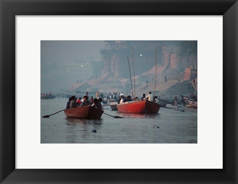 Framed Boats in the Ganges River, Varanasi, India Print