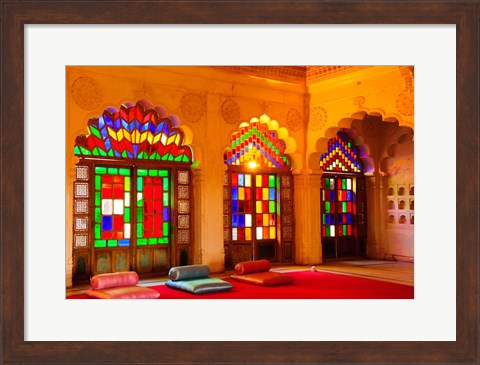 Framed Windows of colored glass, Mehrangarh Fort, Jodhpur, Rajasthan, India Print