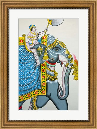 Framed Elephant mural, Mahendra Prakash hotel, Udaipur, Rajasthan, India. Print