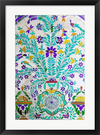 Framed Decorated Tile Painting at City Palace, Udaipur, Rajasthan, India Print