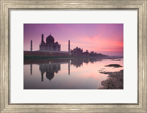 Framed Taj Mahal From Along the Yamuna River at Dusk, India Print
