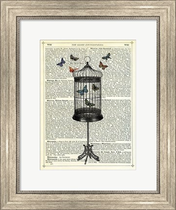 Framed Bird Cage &amp; Butterflies Print