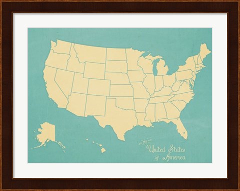 Framed USA Map (blue) Print