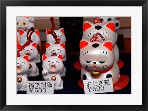 Framed Display of Lucky Cats, Japanese Cultural Icon for Good Fortune, Akasaka, Tokyo, Japan Print