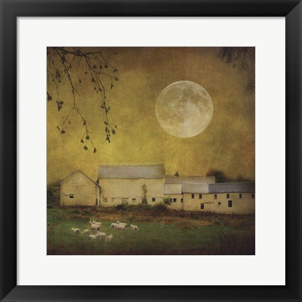 Framed Sheep Under a Harvest Moon Print
