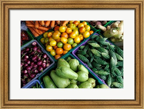Framed Asia, Singapore. Fresh produce for sale at street market Print