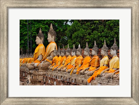 Framed Row of Buddha statues, Wat Yai Chaya Mongkol or The Great Temple of Auspicious Victory, Ayutthaya, Thailand Print