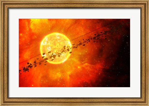 Framed young star circled by debris Print