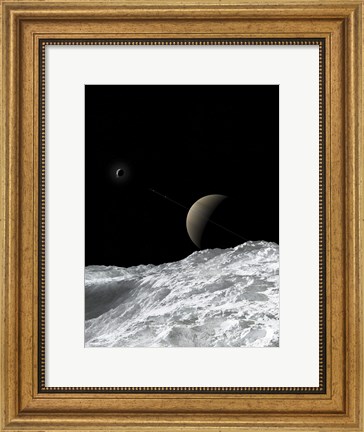 Framed Saturn and Enceladus as seen from the moon Tethys Print