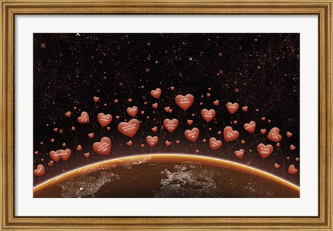 Framed Hearts Over Earth&#39;s Horizon Print