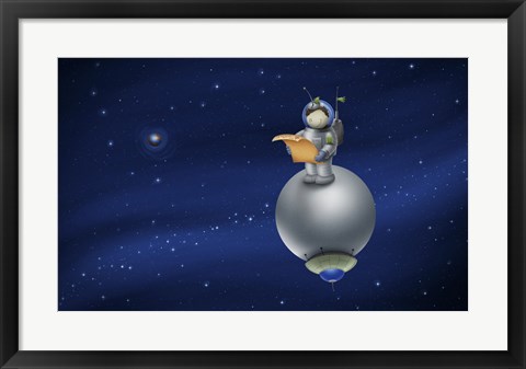 Framed Cartoon Astronaut in Outer Space Print