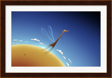 Framed Giraffe Learning to Fly Print