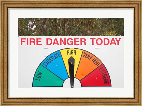 Framed Fire Danger Warning Sign, Queensland, Australia Print
