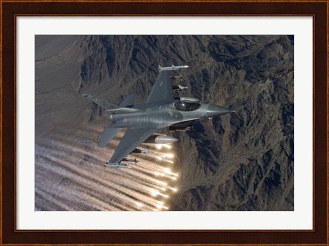 Framed F-16 Fighting Falcon Releases Flares Print