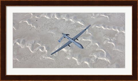 Framed MQ-1 Predator Flies over the White Sands National Monument, New Mexico Print