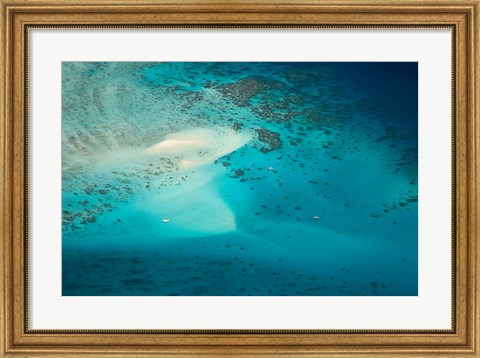 Framed Upolu Cay and Dive Boats, Great Barrier Reef Marine Park, Australia Print