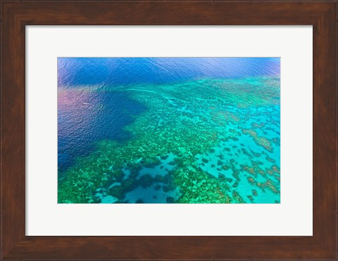 Framed Aerial view of the Great Barrier Reef, Queensland, Australia Print