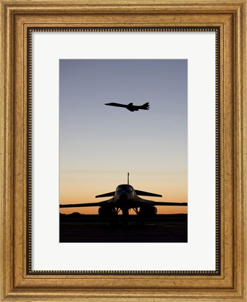 Framed B-1B Lancer Takes Off at Sunset from Dyess Air Force Base, Texas Print