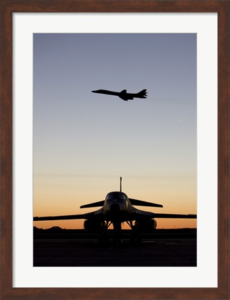Framed B-1B Lancer Takes Off at Sunset from Dyess Air Force Base, Texas Print