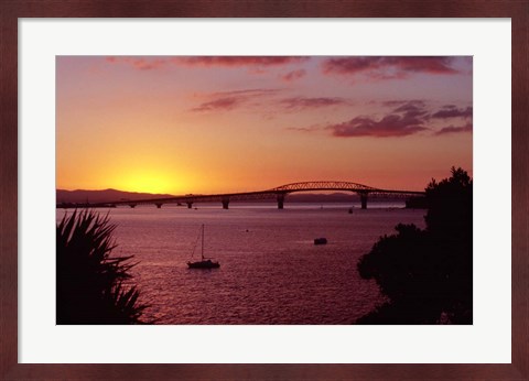 Framed Auckland Harbour Bridge and Waitemata Harbour at Dusk, New Zealand Print