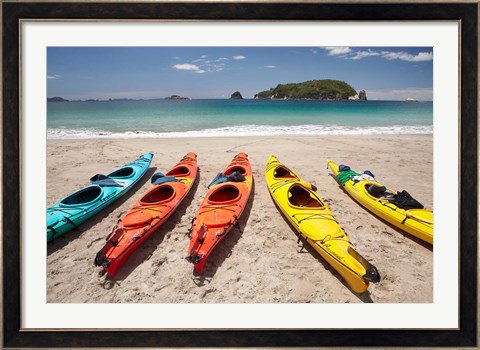 Framed Kayaks on Beach, Hahei, Coromandel Peninsula, North Island, New Zealand Print