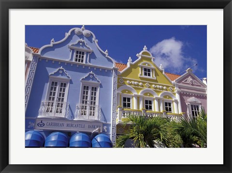 Framed Dutch Gabled Architecture, Oranjestad, Aruba, Caribbean Print