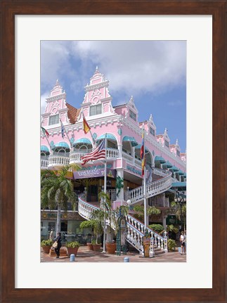 Framed Dutch Architecture of Oranjestad Shops, Aruba, Caribbean Print