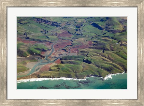 Framed Pleasant River, near Palmerston, East Otago, South Island, New Zealand - aerial Print