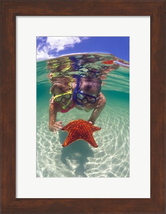 Framed Snorkeling in the Blue Waters of the Bahamas Print