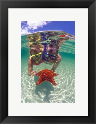 Framed Snorkeling in the Blue Waters of the Bahamas Print