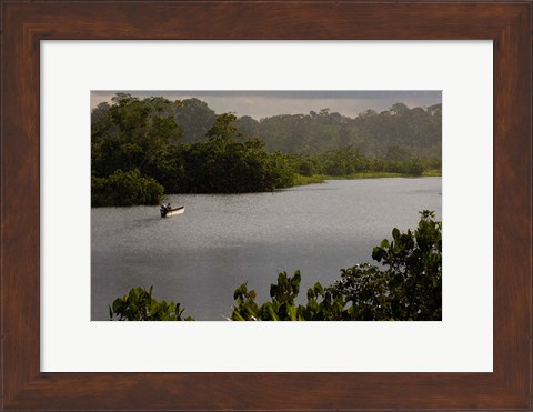 Framed Quichua Indian in Dugout Canoe, Napo River, Amazon Rain Forest, Ecuador Print