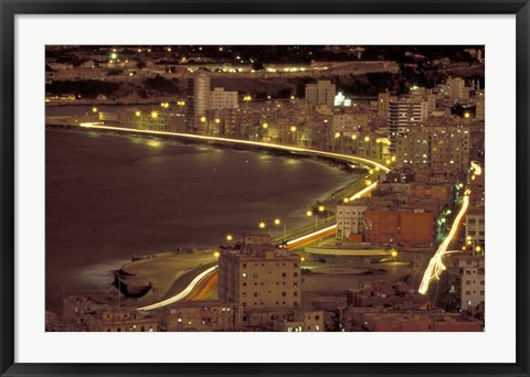 Framed Malecon at Night, Havana, Cuba Print