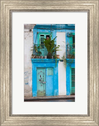 Framed Cuba, Havana, Havana Vieja, Blue building Print