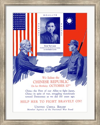 Framed Uncle Sam Shaking Hands with a Chinese Soldier Print