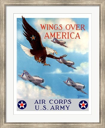 Framed Bald Eagle Flying with Fighter Planes Print