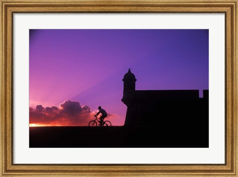 Framed Sunset Bike Ride at El Morro Fort, Old San Juan, Puerto Rico Print